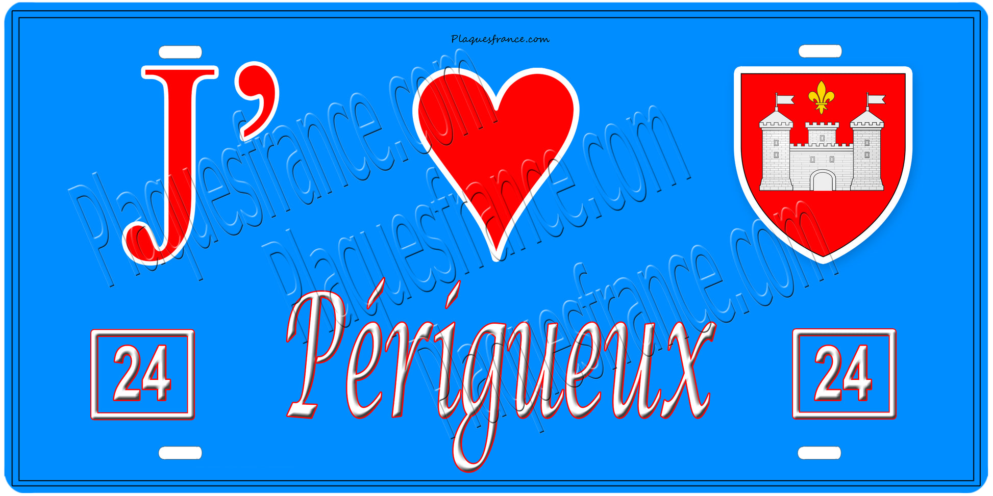Plaque métal décorative, J' ❤️Périgueux, Dordogne 24