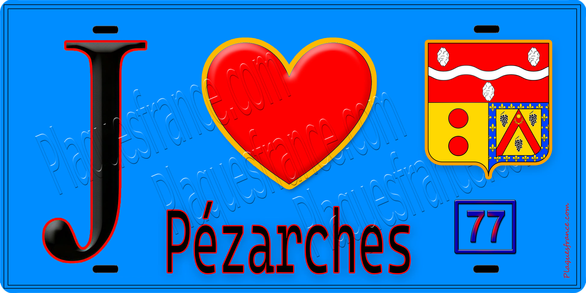 Plaque métal décorative  J' ❤️Pézarches, Seine et Marne (77) fond bleu