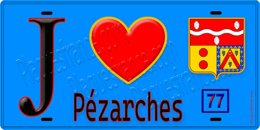 Plaque métal décorative  J' ❤️Pézarches, Seine et Marne (77) fond bleu