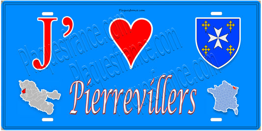 Plaque métal décorative 15 x 30 cm fond  mur bleu carte J' ❤️Pierrevillers , canton Rombas 57