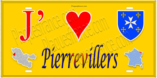 Plaque métal décorative 15 x 30 cm fond  mur jaune carte J' ❤️Pierrevillers , canton Rombas 57