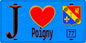 Plaque métal décorative  J' ❤️Poigny, Seine et Marne (77) fond bleu