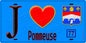 Plaque métal décorative  J' ❤️Pommeuse, Seine et Marne (77) fond bleu