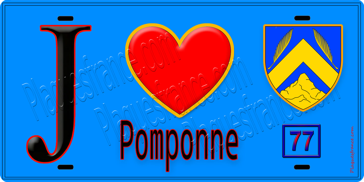 Plaque métal décorative  J' ❤️Pomponne, Seine et Marne (77) fond bleu