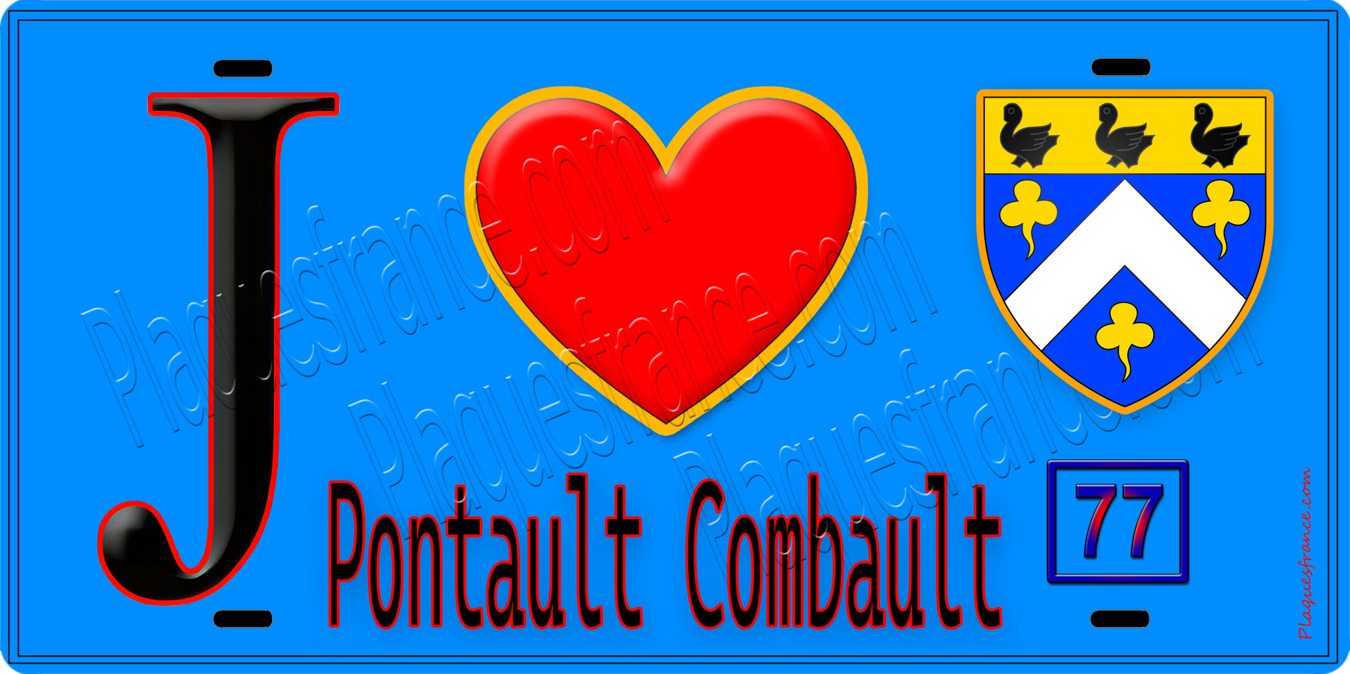 Plaque métal décorative  J' ❤️Pontault-Combault, Seine et Marne (77) fond bleu