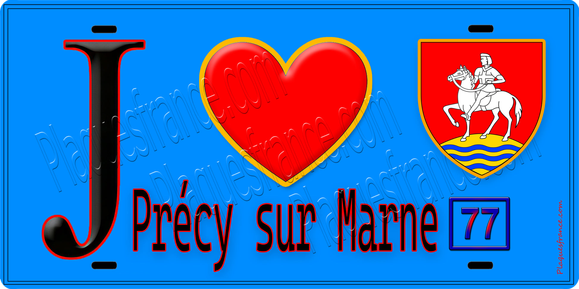 Plaque métal décorative  J' ❤️Précy-sur-Marne, Seine et Marne (77) fond bleu