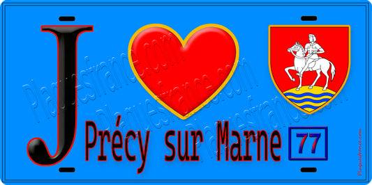 Plaque métal décorative  J' ❤️Précy-sur-Marne, Seine et Marne (77) fond bleu