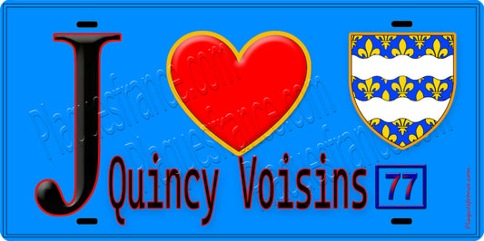 Plaque métal décorative  J' ❤️Quincy-Voisins, Seine et Marne (77) fond bleu