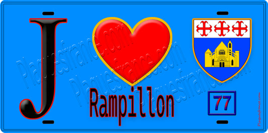 Plaque métal décorative  J' ❤️Rampillon, Seine et Marne (77) fond bleu