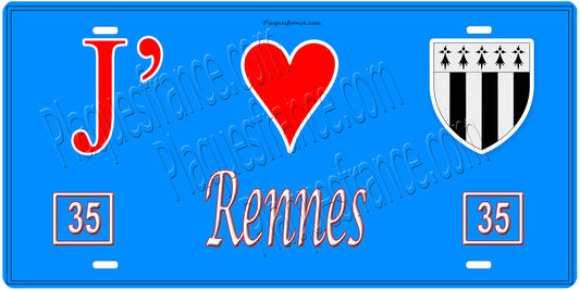 Plaque métal décorative, J' ❤️Rennes (35),  Bretagne