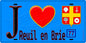 Plaque métal décorative  J' ❤️Reuil-en-Brie, Seine et Marne (77) fond bleu
