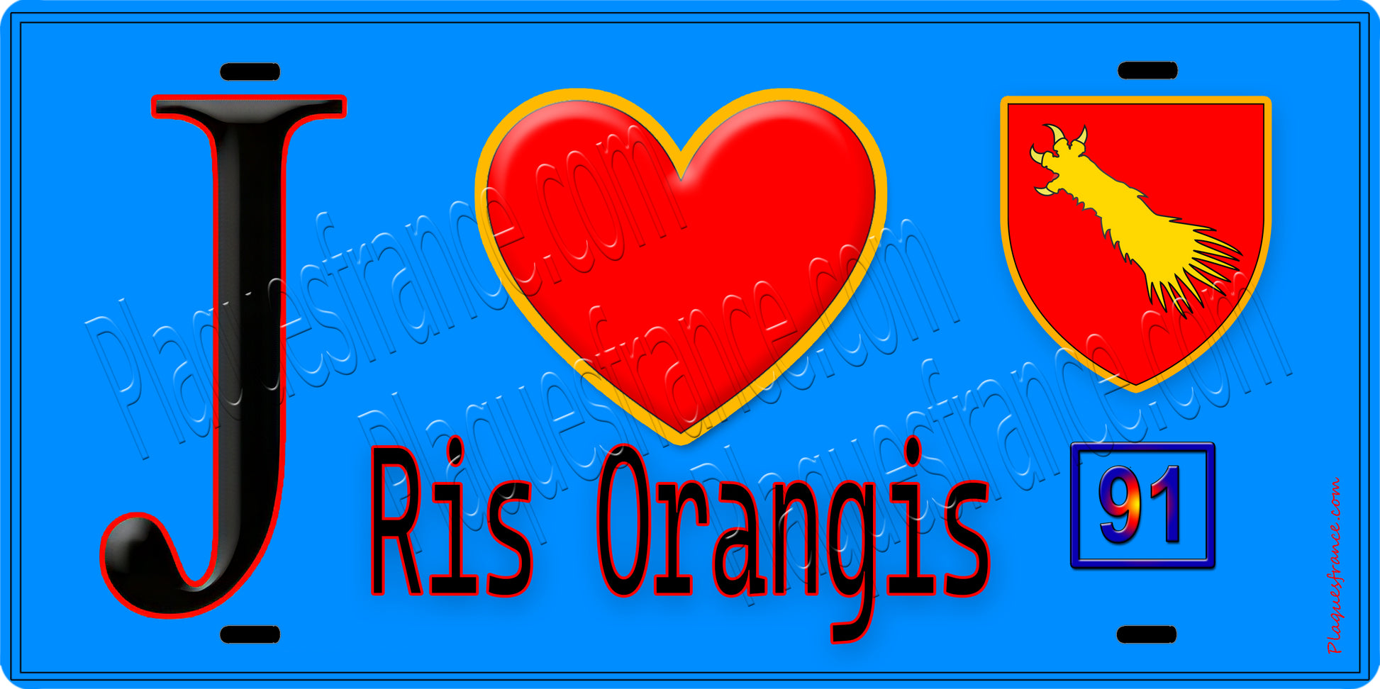 Plaque métal décorative  J' ❤️Ris-Orangis, Essonne (91) fond bleu