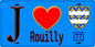 Plaque métal décorative  J' ❤️Rouilly, Seine et Marne (77) fond bleu
