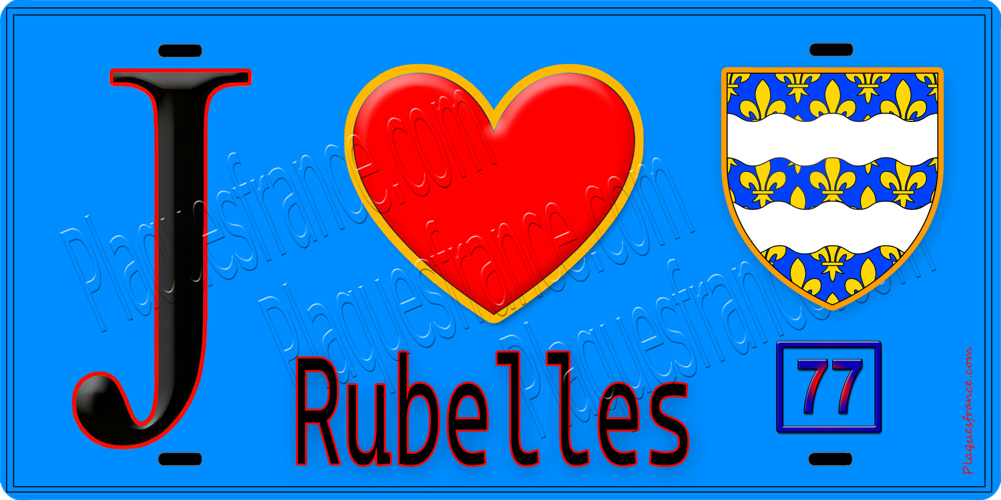 Plaque métal décorative  J' ❤️Rubelles, Seine et Marne (77) fond bleu