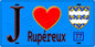 Plaque métal décorative  J' ❤️Rupéreux, Seine et Marne (77) fond bleu