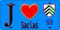 Plaque métal décorative  J' ❤️Saclas, Essonne (91) fond bleu