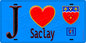 Plaque métal décorative  J' ❤️Saclay, Essonne (91) fond bleu