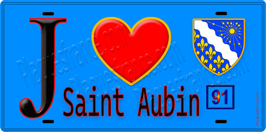 Plaque métal décorative  J' ❤️Saint-Aubin, Essonne (91) fond bleu