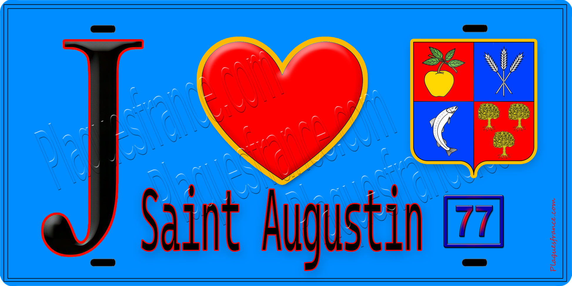 Plaque métal décorative  J' ❤️Saint-Augustin, Seine et Marne (77) fond bleu