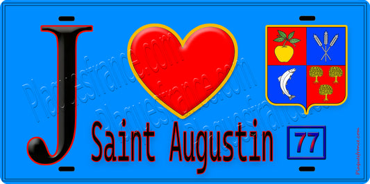 Plaque métal décorative  J' ❤️Saint-Augustin, Seine et Marne (77) fond bleu