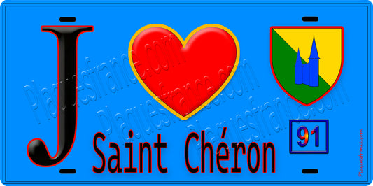 Plaque métal décorative  J' ❤️Saint-Chéron, Essonne (91) fond bleu