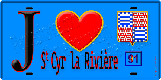 Plaque métal décorative  J' ❤️Saint-Cyr-la-Rivière, Essonne (91) fond bleu