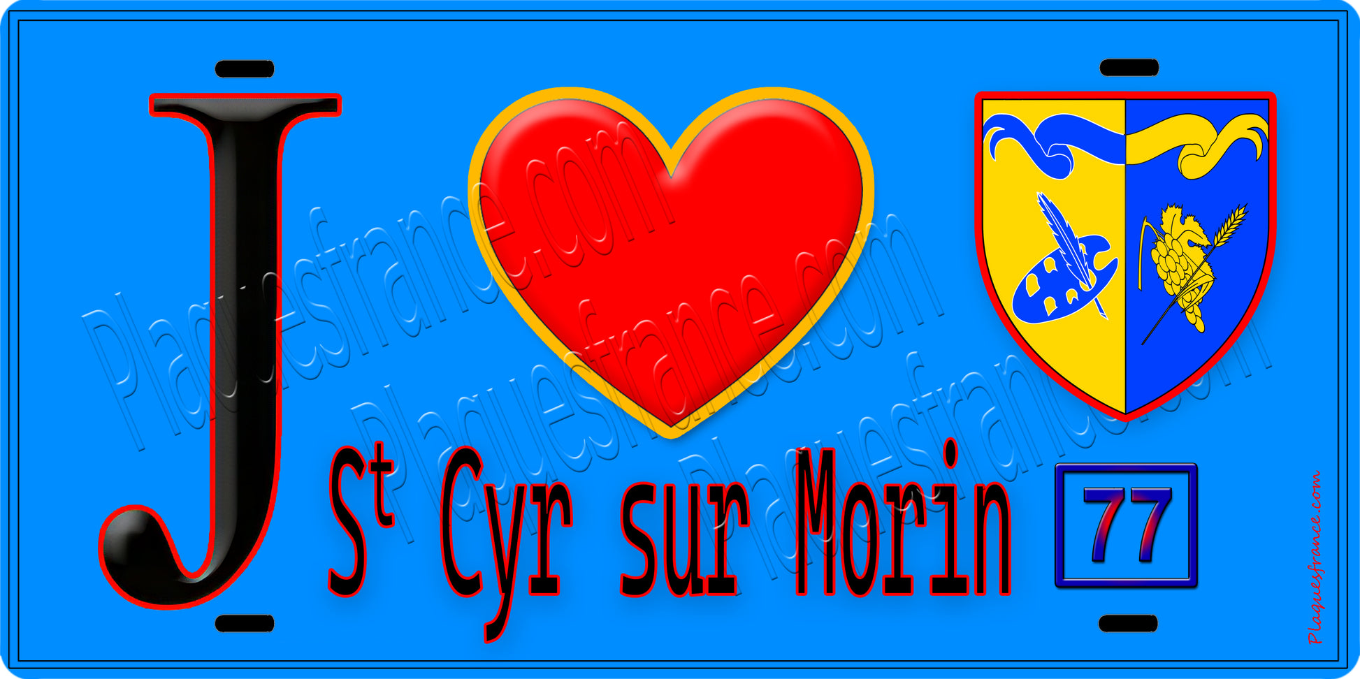 Plaque métal décorative  J' ❤️Saint-Cyr-sur-Morin, Seine et Marne (77) fond bleu