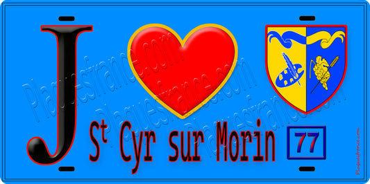 Plaque métal décorative  J' ❤️Saint-Cyr-sur-Morin, Seine et Marne (77) fond bleu