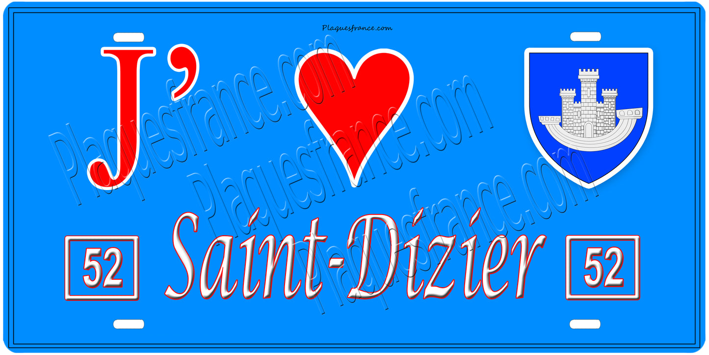 Plaque métal décorative, J' ❤️Saint-Dizier, Haute Marne, fond  mur bleu 52