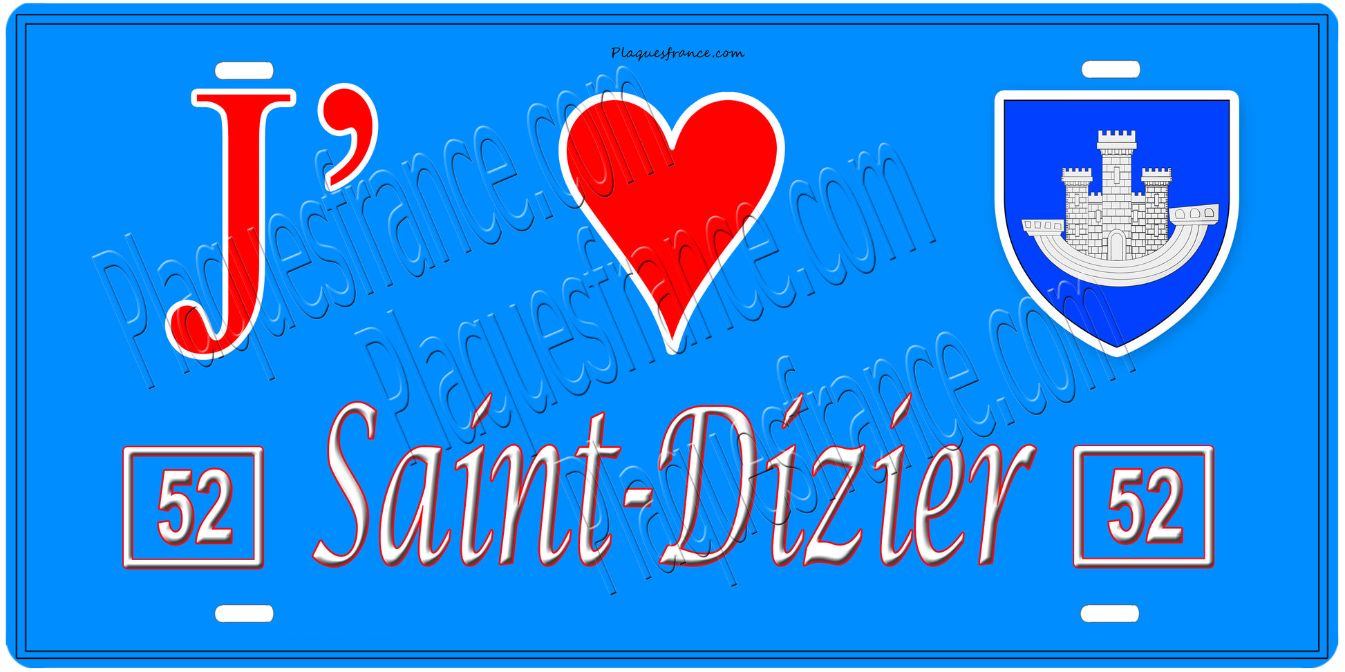 Plaque métal décorative, J' ❤️Saint-Dizier, Haute Marne, fond  mur bleu 52