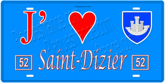 Plaque métal décorative, J' ❤️Saint-Dizier, Haute Marne, fond  mur bleu 52