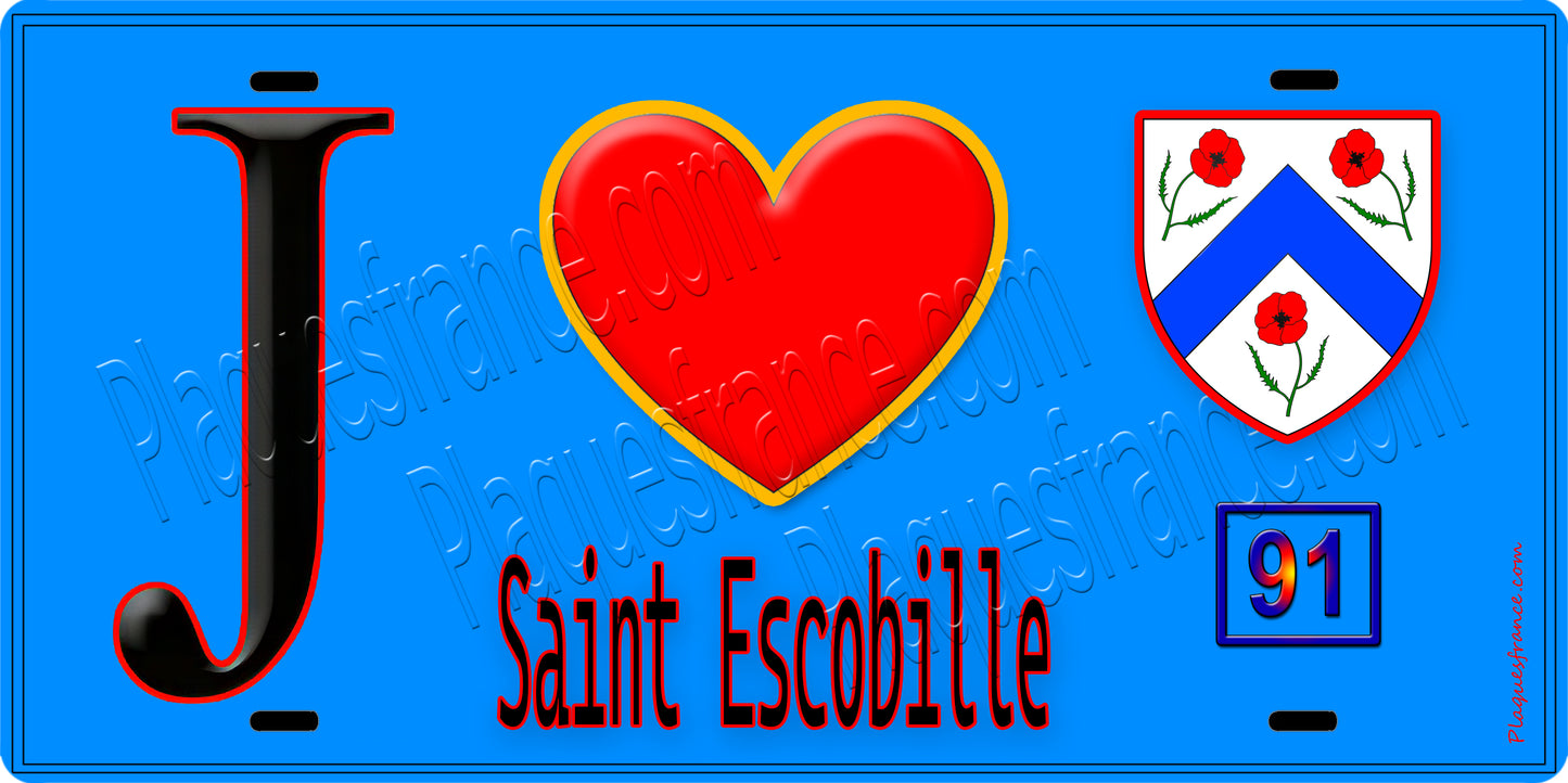 Plaque métal décorative  J' ❤️Saint-Escobille, Essonne (91)