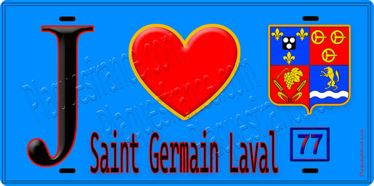 Plaque métal décorative  J' ❤️Saint-Germain-Laval, Seine et Marne (77) fond bleu