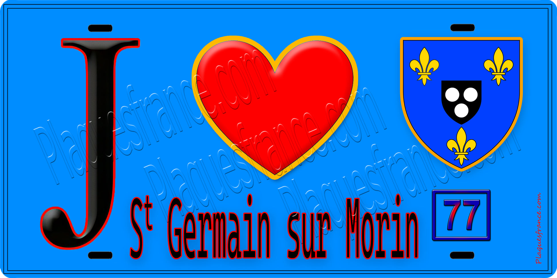 Plaque métal décorative  J' ❤️Saint-Germain-sur-Morin, Seine et Marne (77) fond bleu