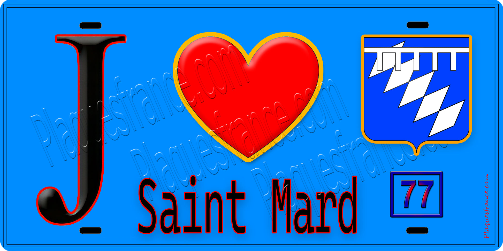 Plaque métal décorative  J' ❤️Saint-Mard, Seine et Marne (77) fond bleu