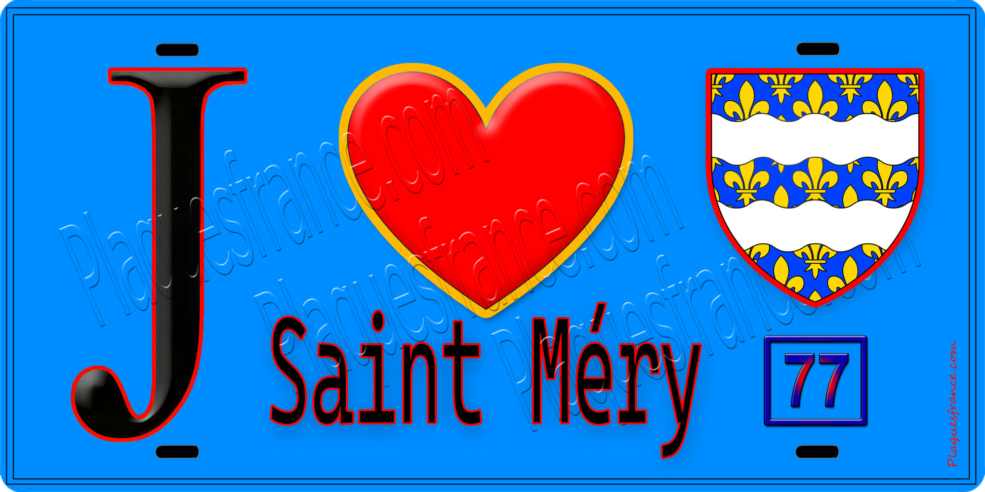 Plaque métal décorative  J' ❤️Saint-Méry, Seine et Marne (77) fond bleu