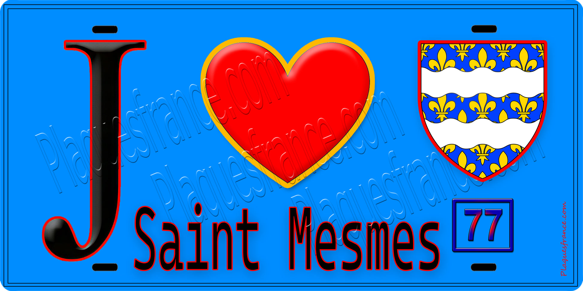 Plaque métal décorative  J' ❤️Saint-Mesmes, Seine et Marne (77) fond bleu