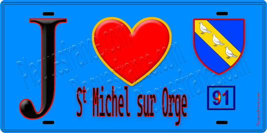 Plaque métal décorative  J' ❤️Saint-Michel-sur-Orge, Essonne (91) fond bleu