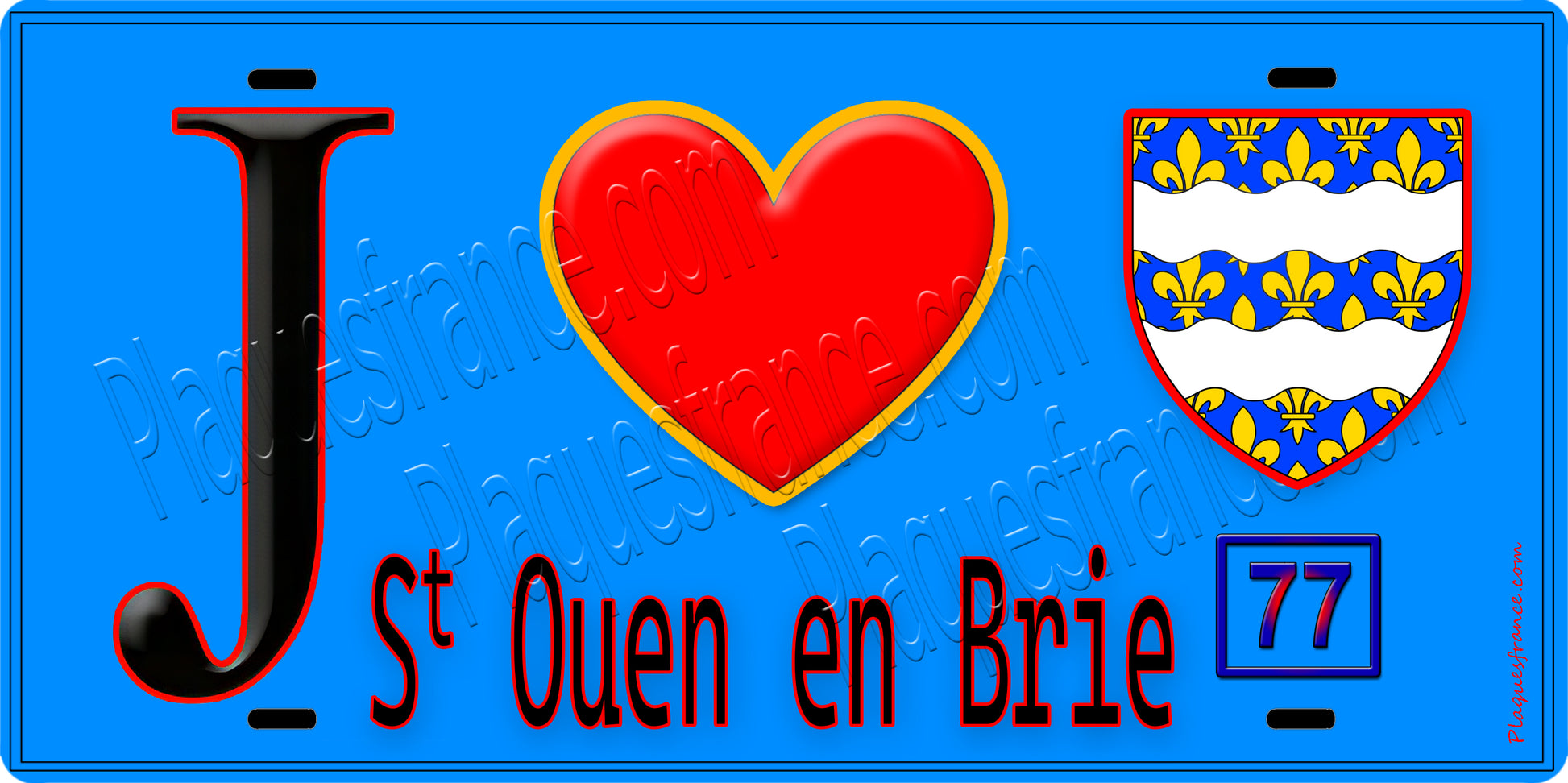 Plaque métal décorative  J' ❤️Saint-Ouen-en-Brie, Seine et Marne (77) fond bleu