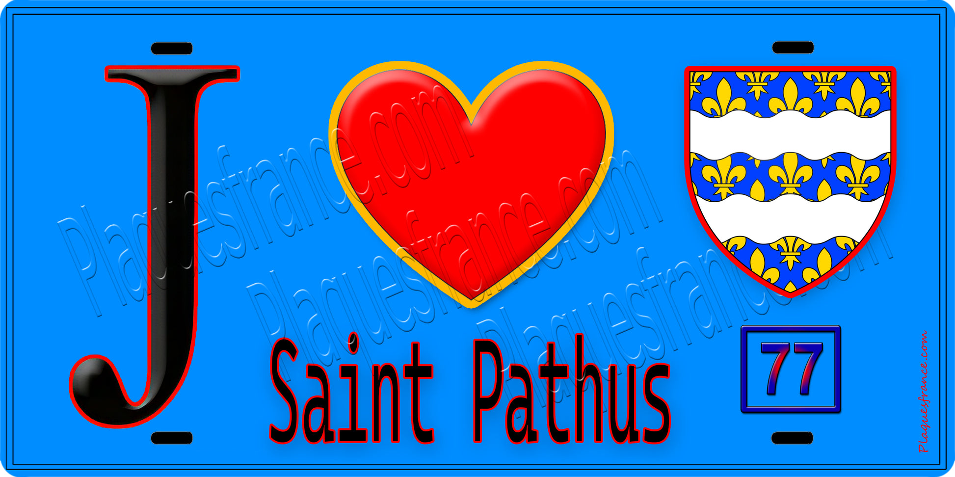 Plaque métal décorative  J' ❤️Saint-Pathus, Seine et Marne (77) fond bleu