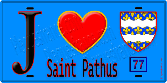 Plaque métal décorative  J' ❤️Saint-Pathus, Seine et Marne (77) fond bleu