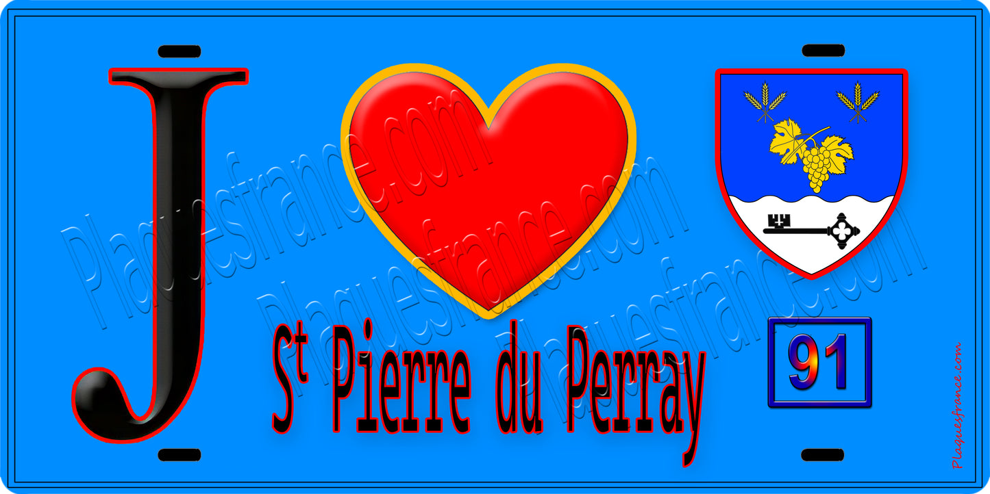 Plaque métal décorative  J' ❤️Saint-Pierre-du-Perray, Essonne (91) fond bleu
