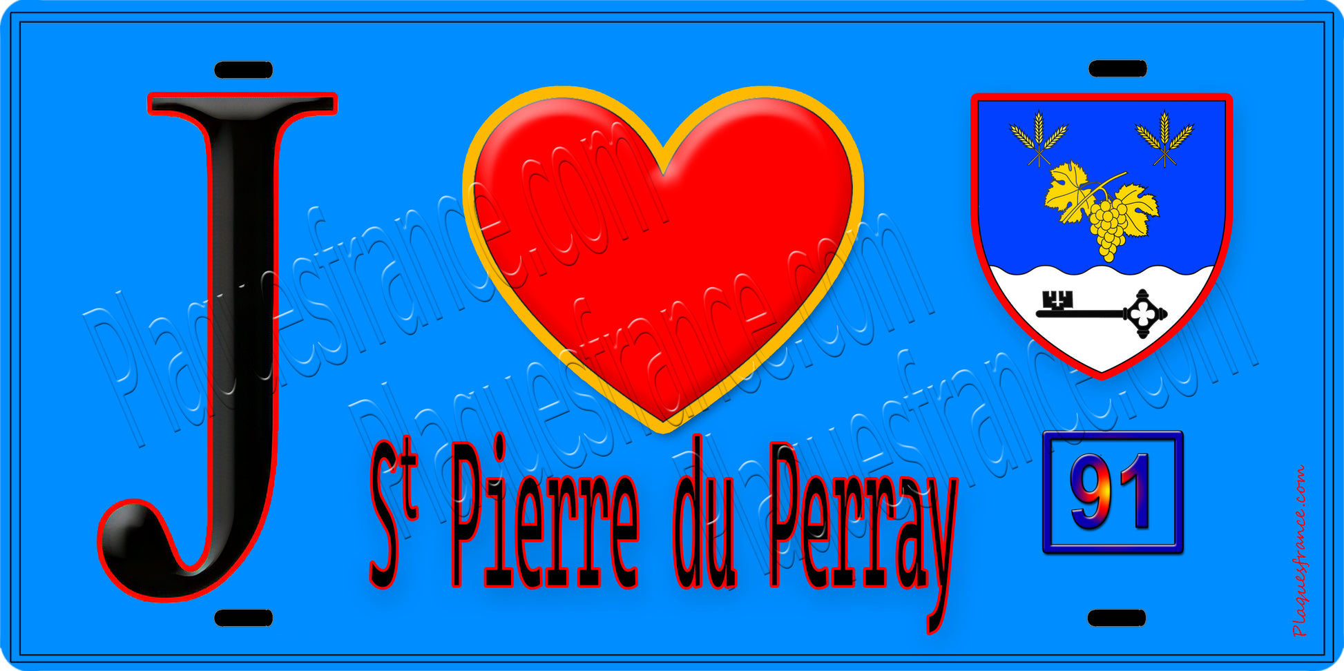 Plaque métal décorative  J' ❤️Saint-Pierre-du-Perray, Essonne (91) fond bleu
