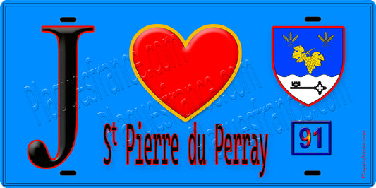 Plaque métal décorative  J' ❤️Saint-Pierre-du-Perray, Essonne (91) fond bleu