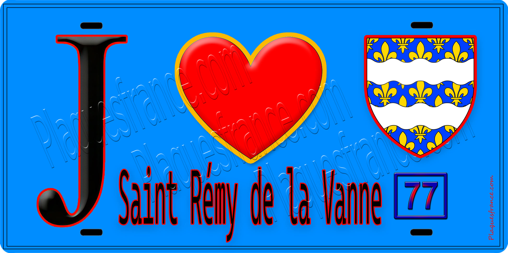 Plaque métal décorative  J' ❤️Saint-Rémy-de-la-Vanne, Seine et Marne (77) fond bleu