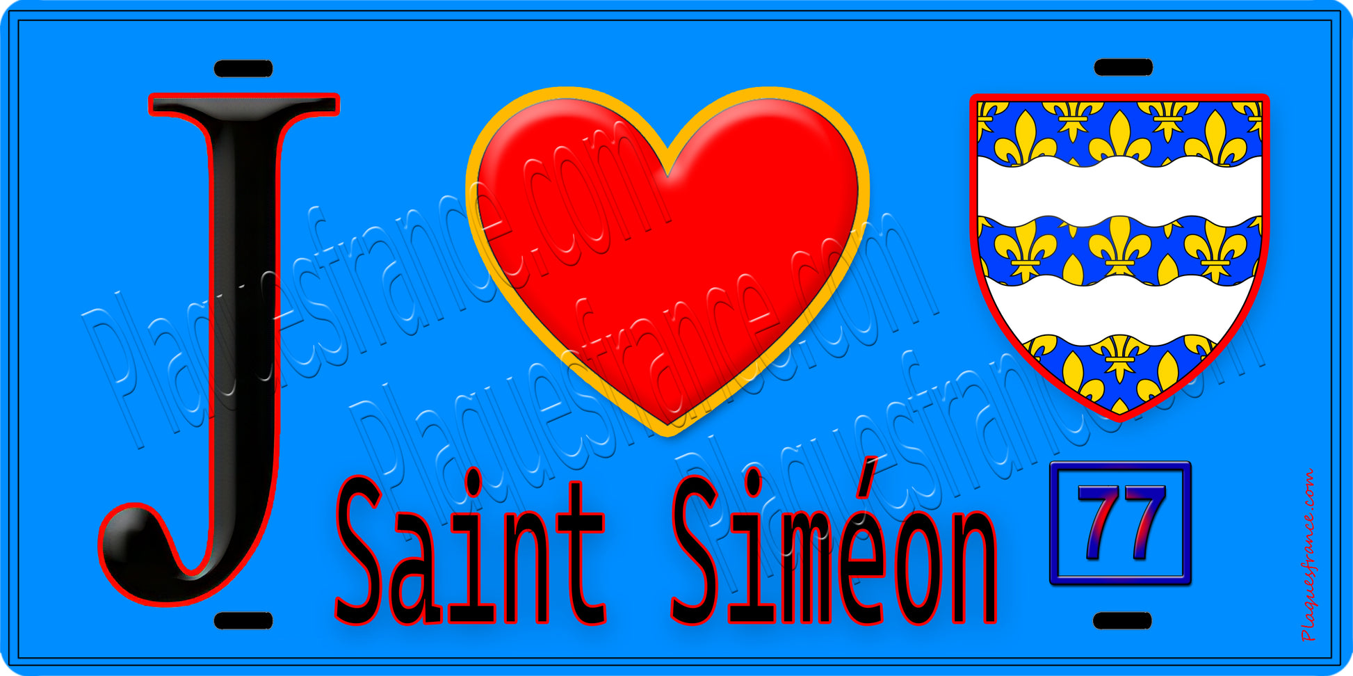 Plaque métal décorative  J' ❤️Saint-Siméon, Seine et Marne (77) fond bleu