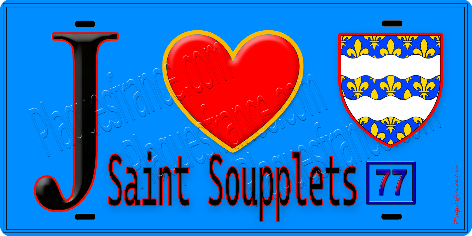 Plaque métal décorative  J' ❤️Saint-Soupplets, Seine et Marne (77) fond bleu
