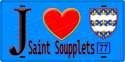 Plaque métal décorative  J' ❤️Saint-Soupplets, Seine et Marne (77) fond bleu