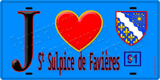 Plaque métal décorative  J' ❤️Saint-Sulpice-de-Favières, Essonne (91)