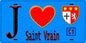 Plaque métal décorative  J' ❤️Saint-Vrain, Essonne (91) fond bleu